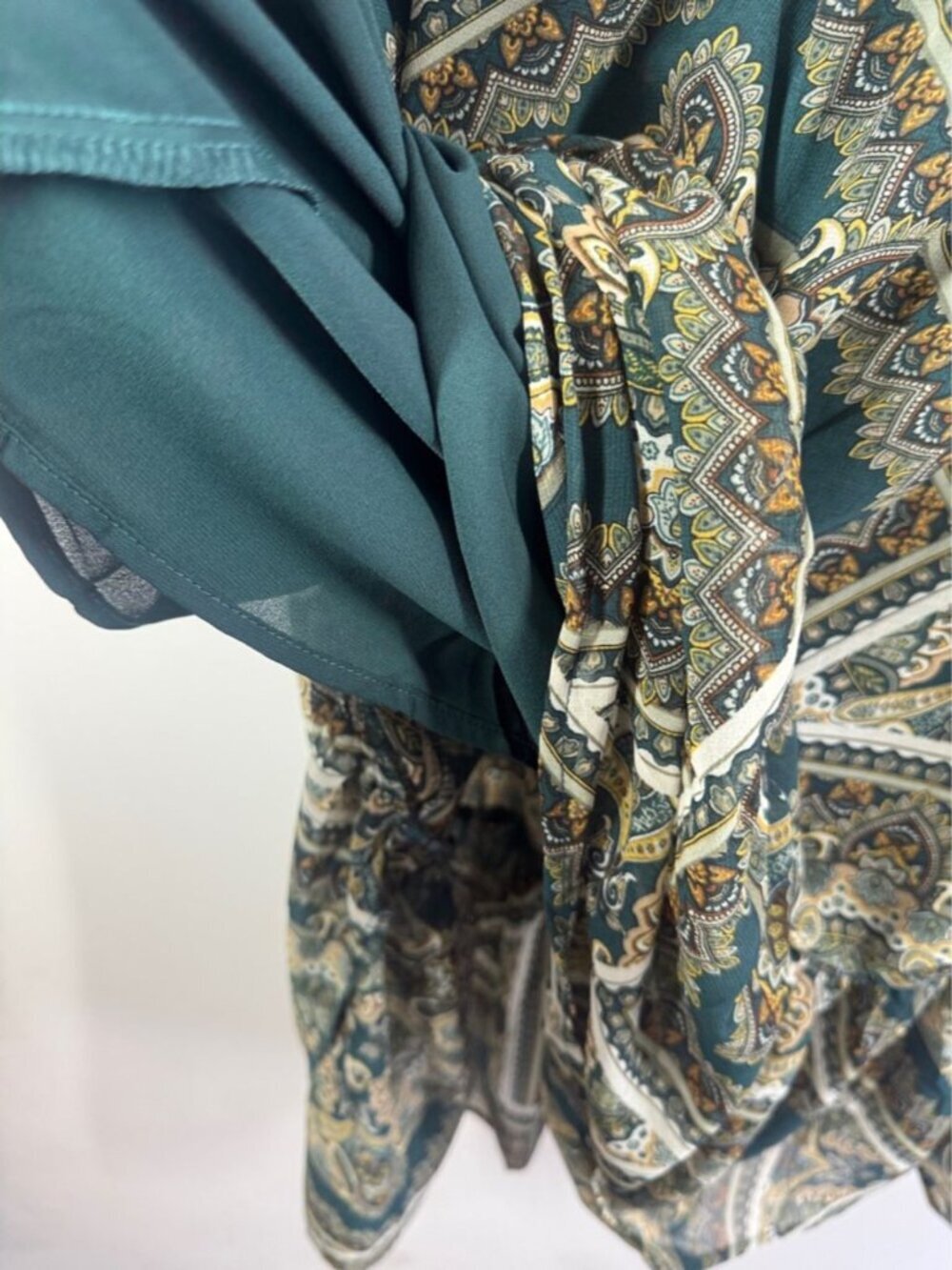 Apricot Paisley Mini Dress Green Size 6 Boho Cottagecore Festival Vacation Chic - Picture 13 of 16